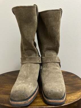 Vintage Frye Womens Harness 12R Taupe Oiled Suede Square Toe Boots Size 9M